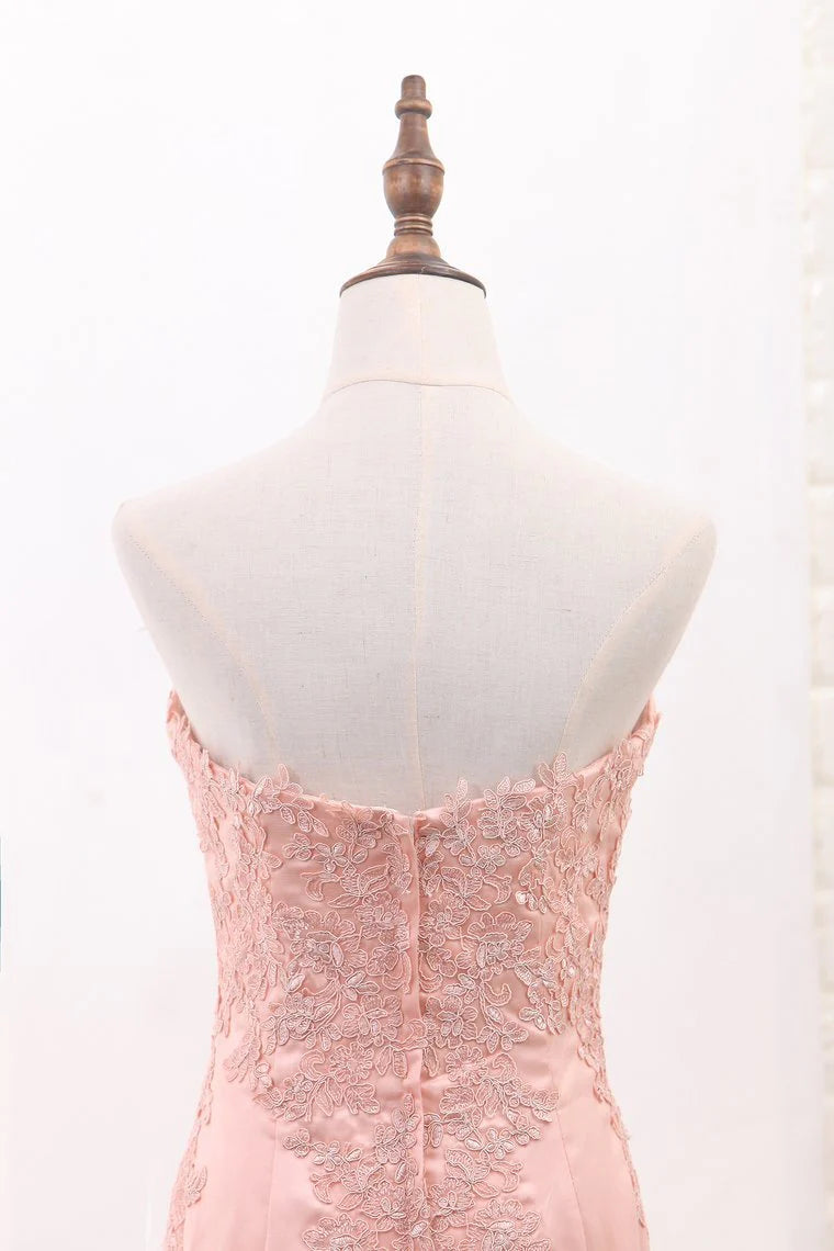 Sweetheart Mermaid Tulle Party Dresses With Applique Sweep Train