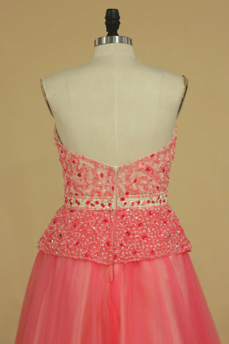 Sweetheart Party Dresses Beaded Bodice Floor Length A Line Tulle
