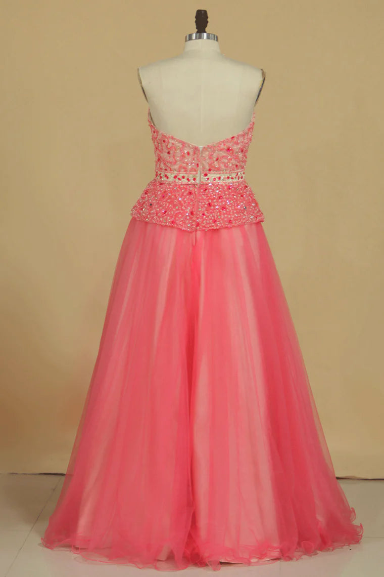 Sweetheart Party Dresses Beaded Bodice Floor Length A Line Tulle
