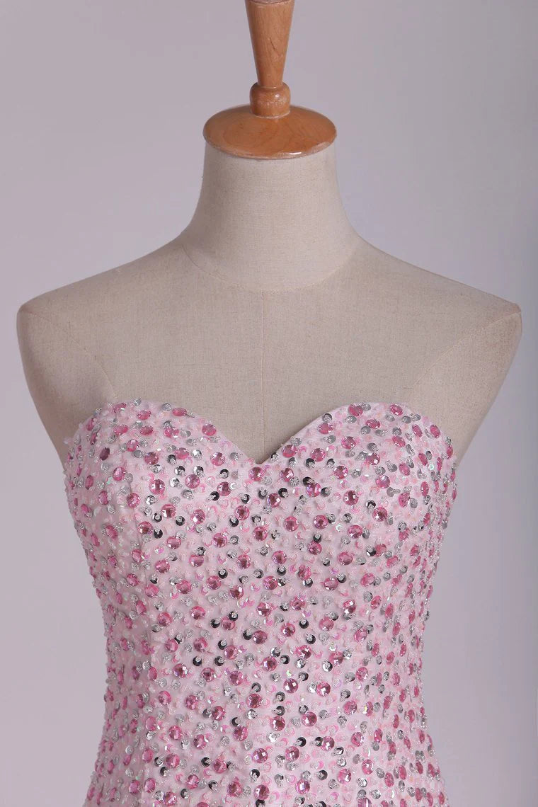 Sweetheart Party Dresses Beaded Bodice Mermaid Sweep Train Tulle