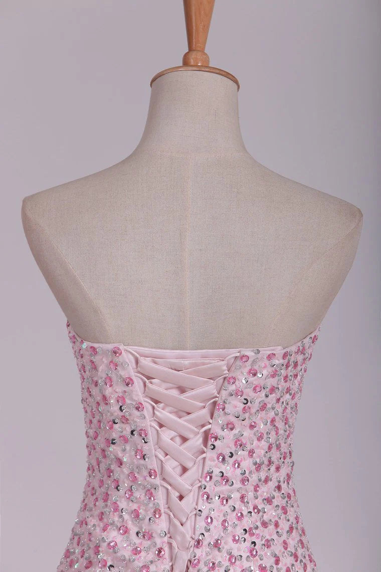 Sweetheart Party Dresses Beaded Bodice Mermaid Sweep Train Tulle