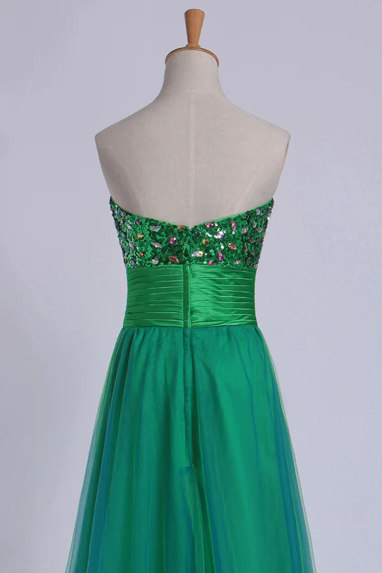 Sweetheart Party Dresses Empire Waist Floor Length With Beading/Sequins Tulle
