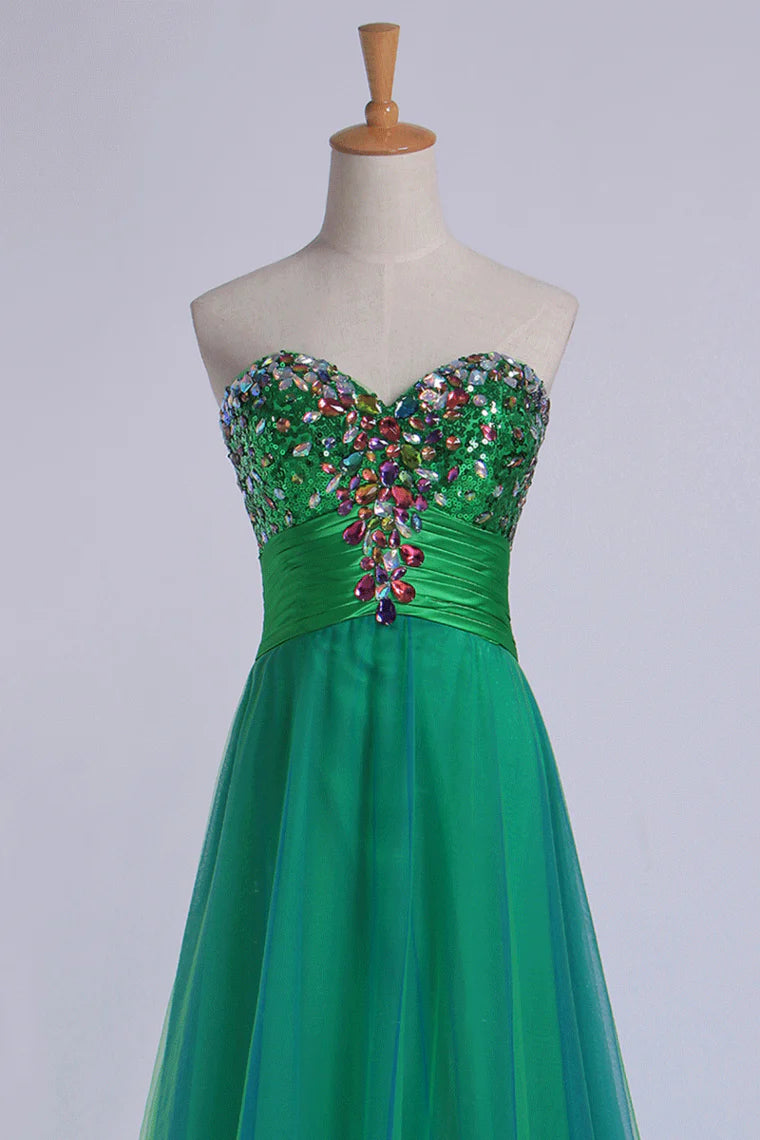 Sweetheart Party Dresses Empire Waist Floor Length With Beading/Sequins Tulle