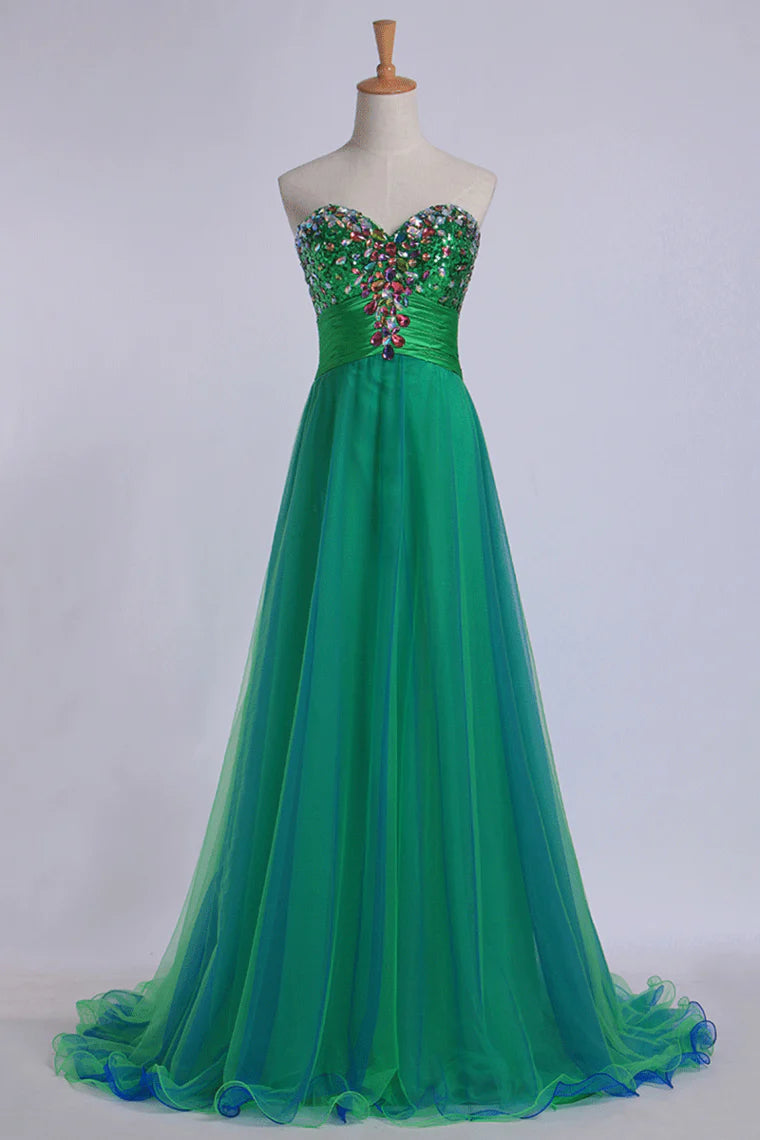 Sweetheart Party Dresses Empire Waist Floor Length With Beading/Sequins Tulle