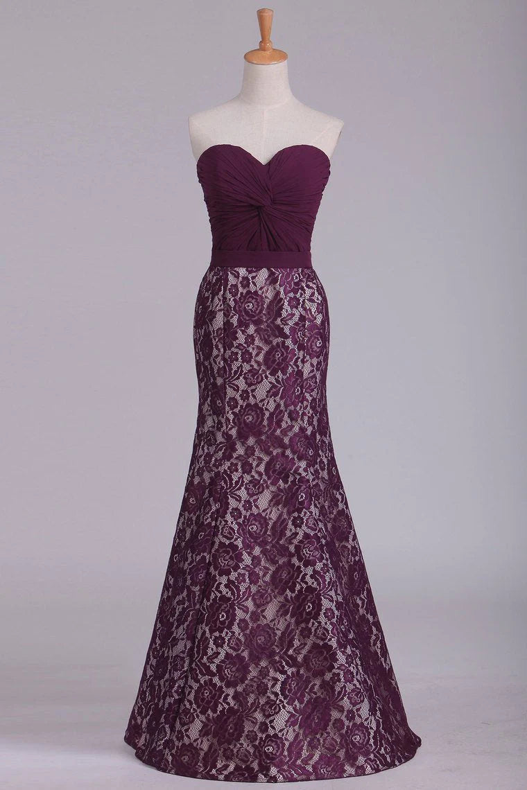 Sweetheart Party Dresses Mermaid/Trumpet Pleated Bodice Lace Grape Floor Length