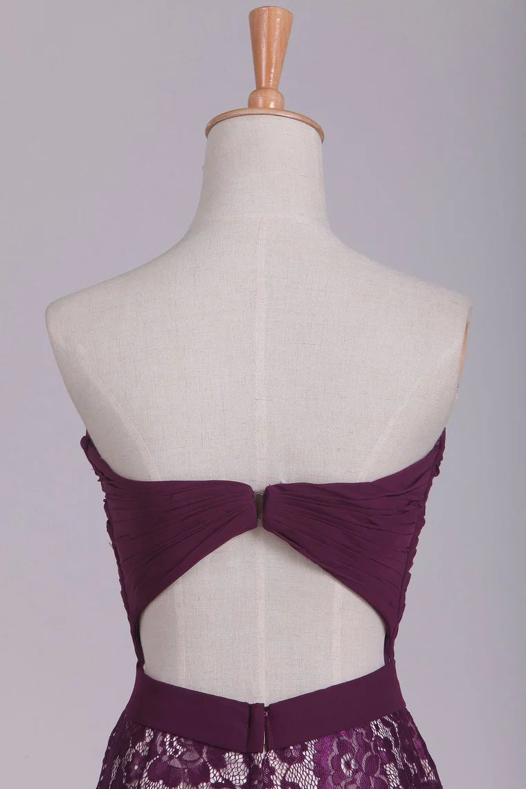 Sweetheart Party Dresses Mermaid/Trumpet Pleated Bodice Lace Grape Floor Length