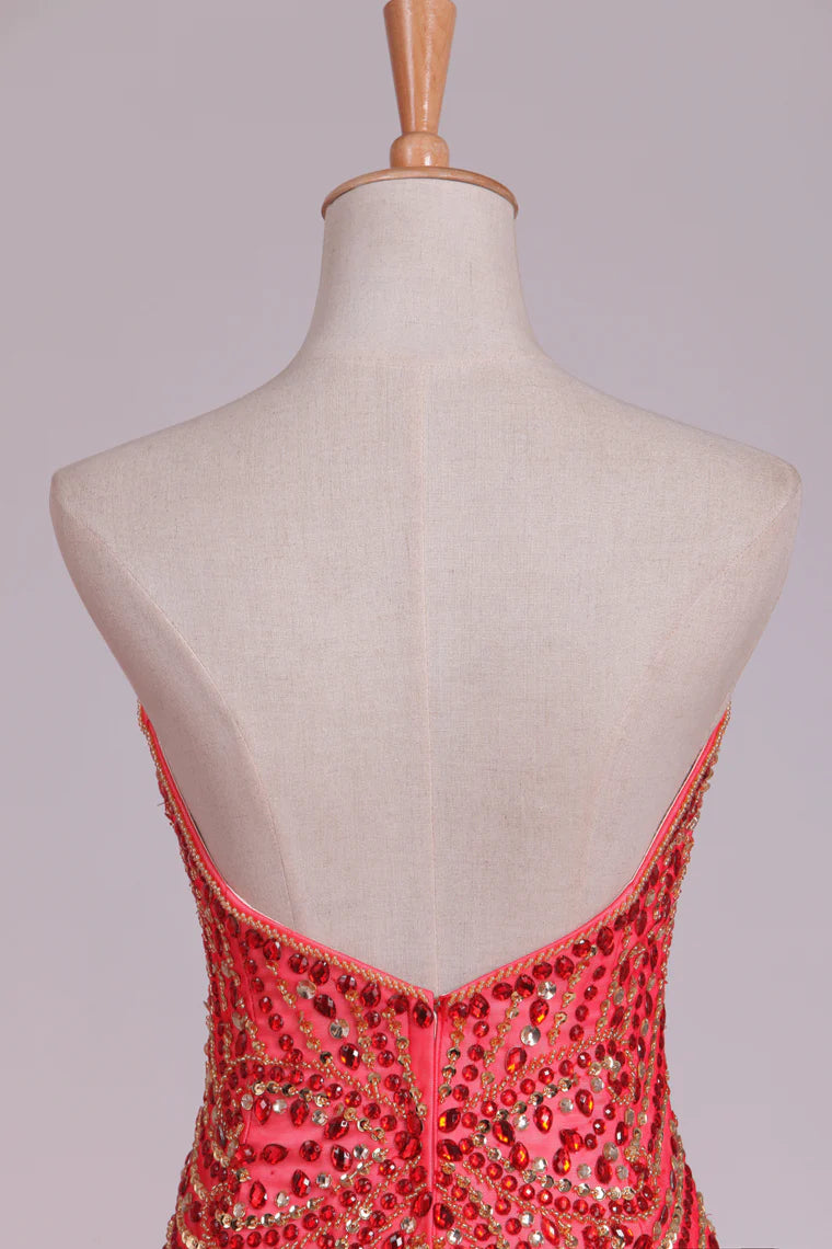 Sweetheart Party Dresses Tulle With Beading Mermaid Sweep Train