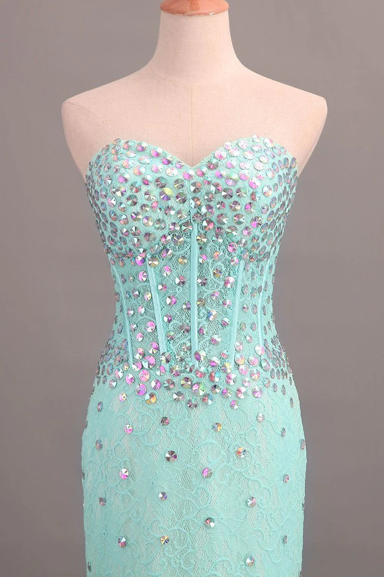Sweetheart Sheath/Column Party Dress Lace With Rhinestone