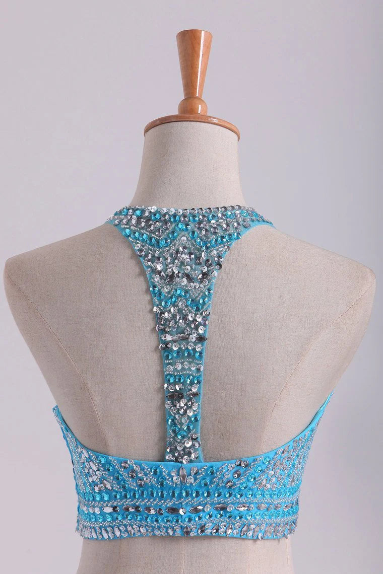 A Line Party Dresses Beaded Bodice Open Back Chiffon & Tulle