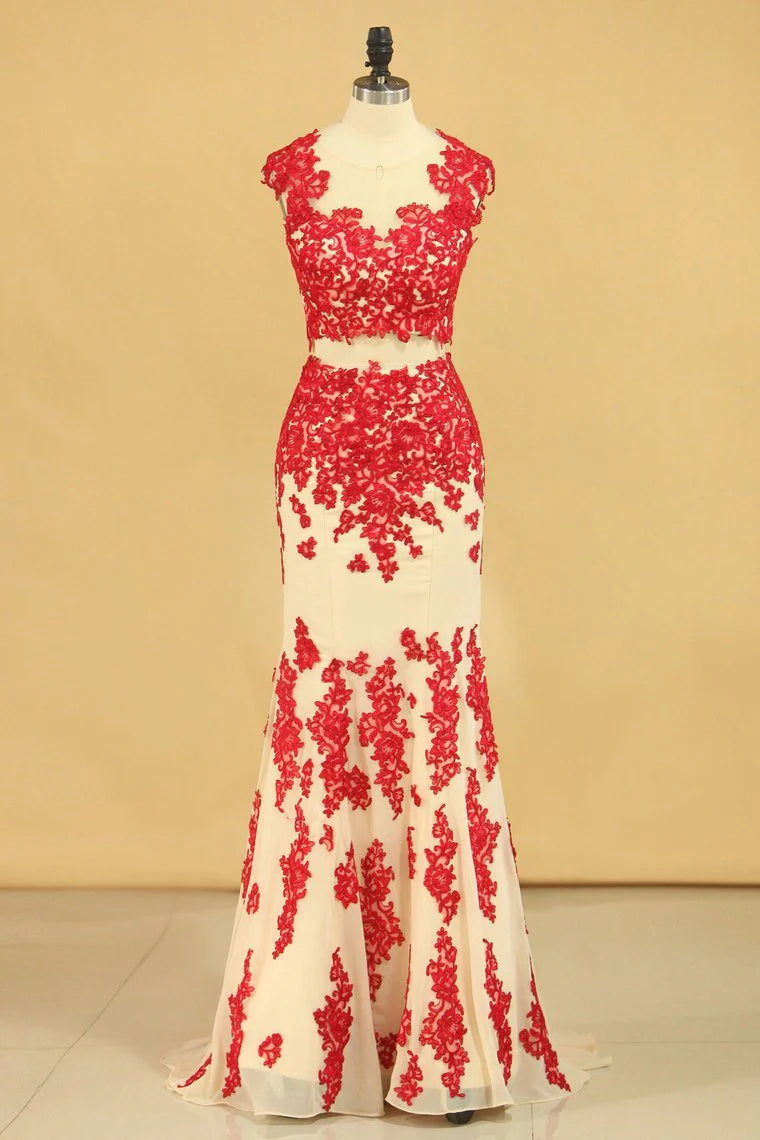 Mermaid Party Dresses Scoop With Applique And Beads Chiffon