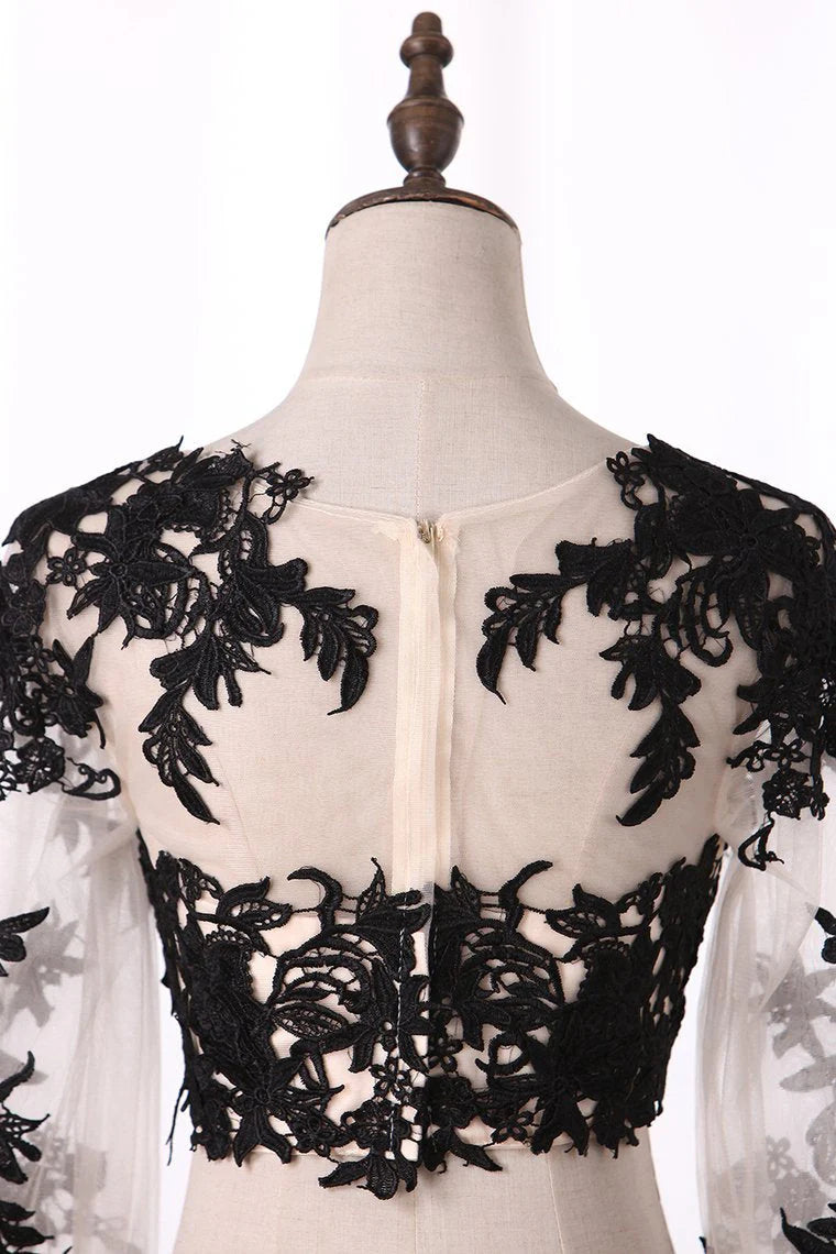 Two-Piece Scoop Long Sleeves Party Dresses A Line Chiffon With Applique