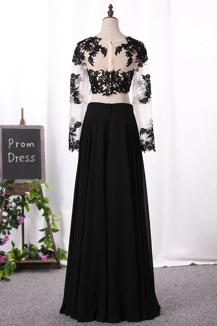 Two-Piece Scoop Long Sleeves Party Dresses A Line Chiffon With Applique