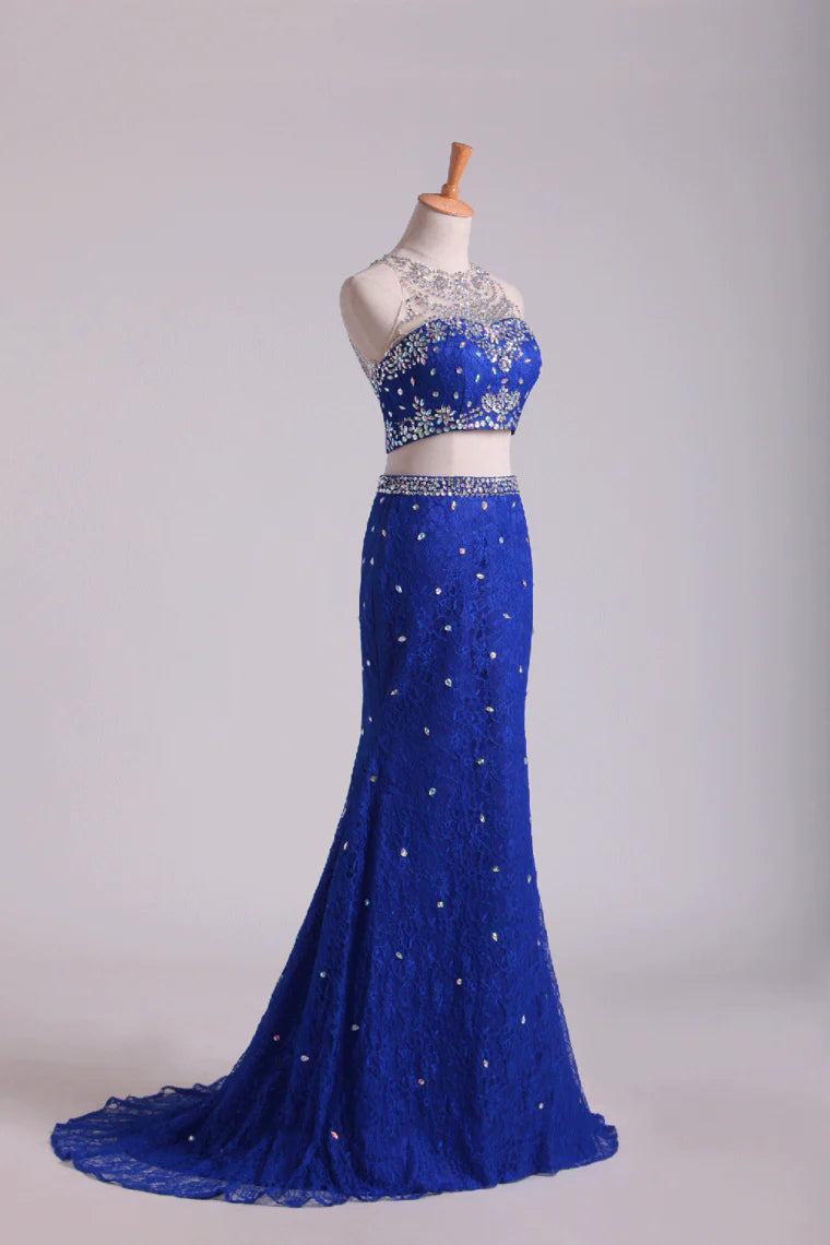 Two-Piece Scoop Mermaid Party Dresses With Beading Lace