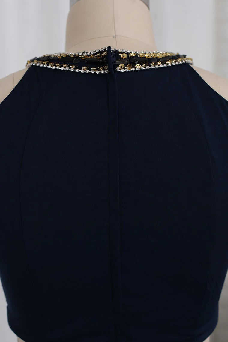 Two-Piece Scoop Party Dresses Mermaid Spandex With Beads And Slit