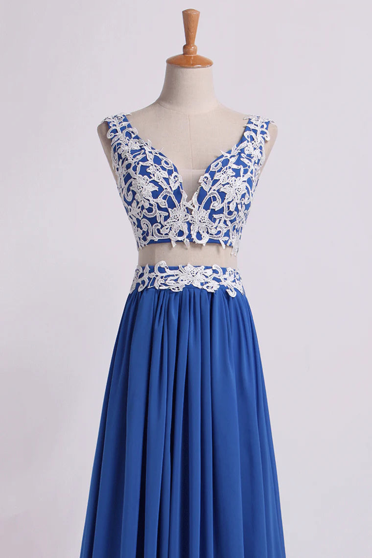 Two Pieces A Line Party Dresses Chiffon Floor Length With Applique
