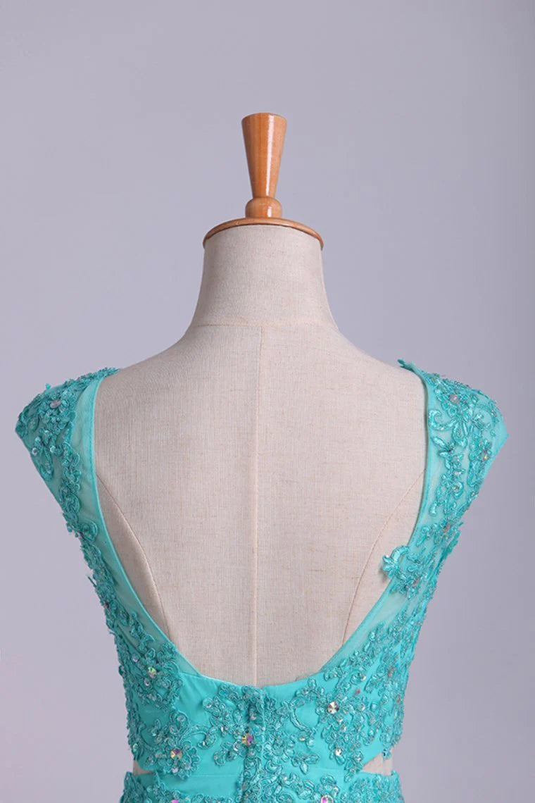 Two Pieces Bateau Backless Party Dresses A Line Chiffon Sweep Train With Slit