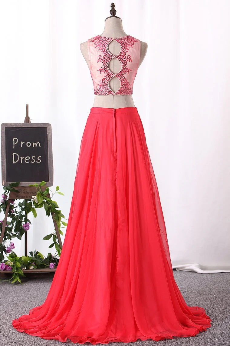 Two Pieces Party Dresses Chiffon V Neck A Line With Beads And Applique
