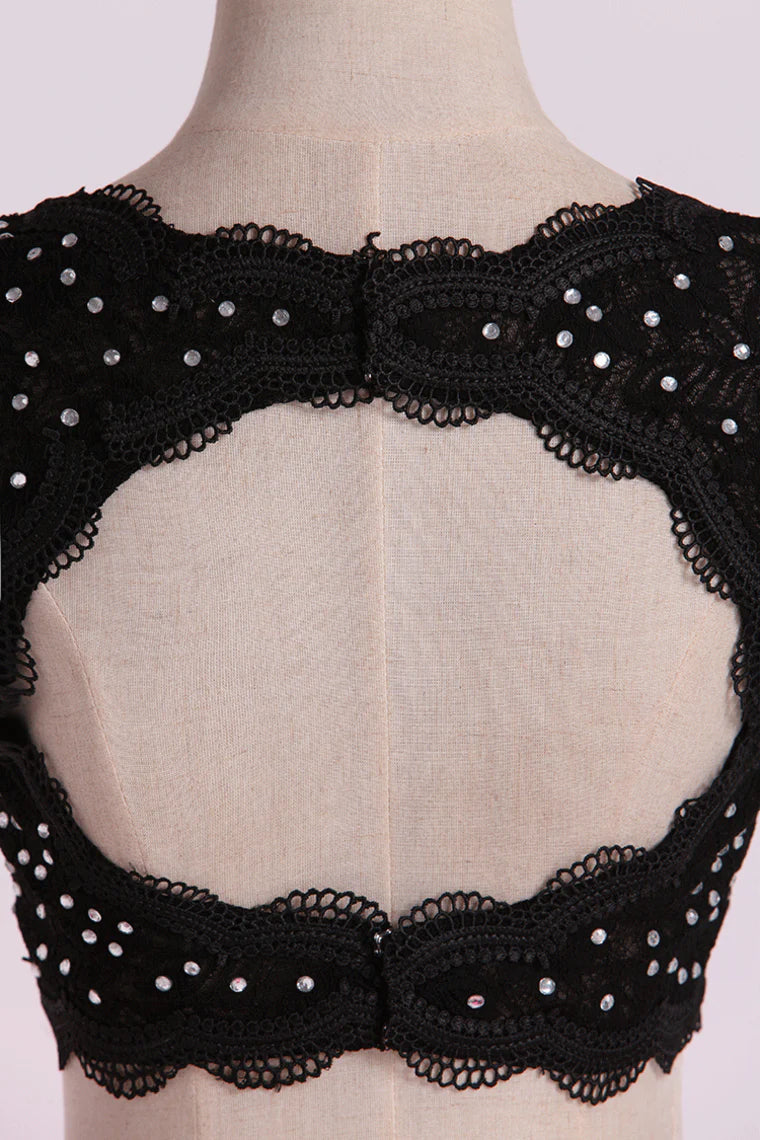 Two Pieces Party Dresses Scoop Appliqued&Beaded Bodice Floor Length Open Back Satin