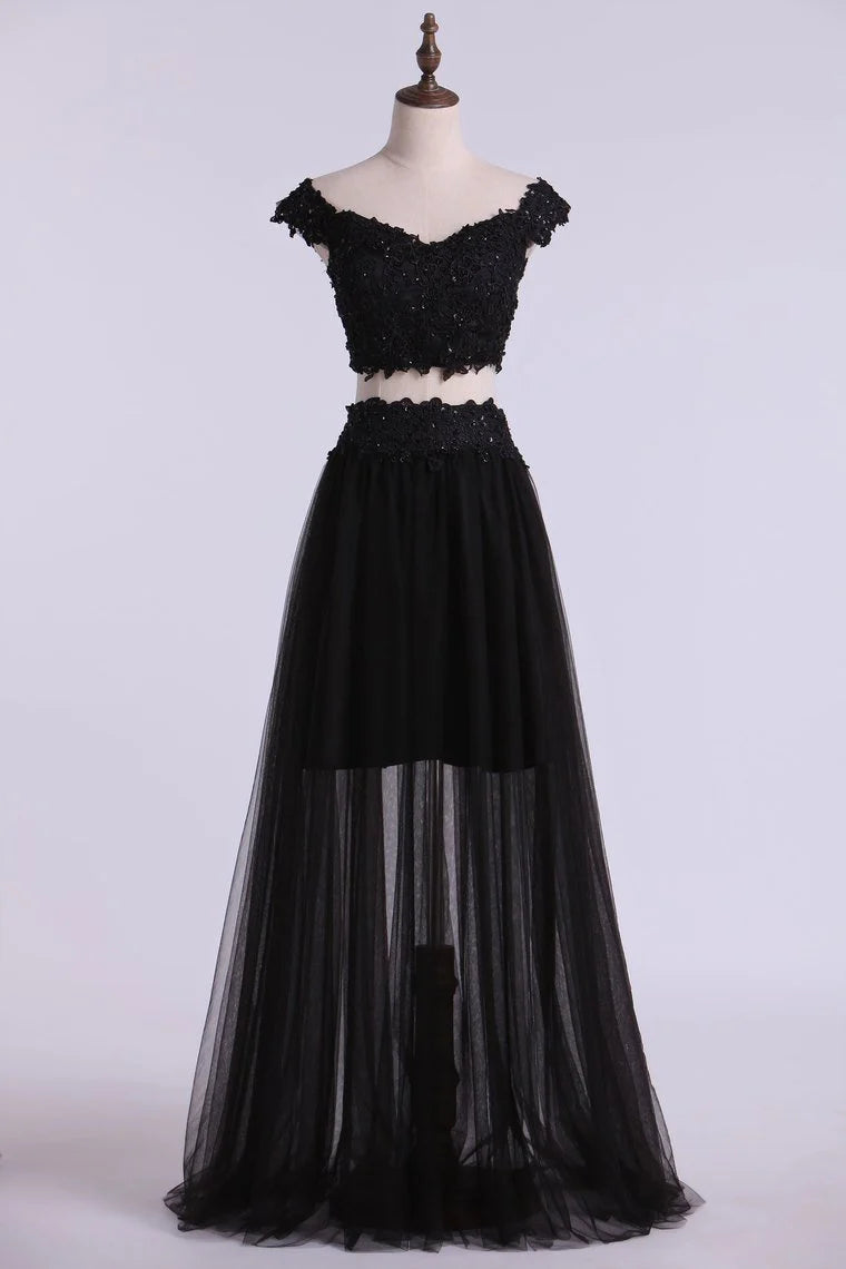 Two Pieces Party Dresses Tulle A Line With Applique