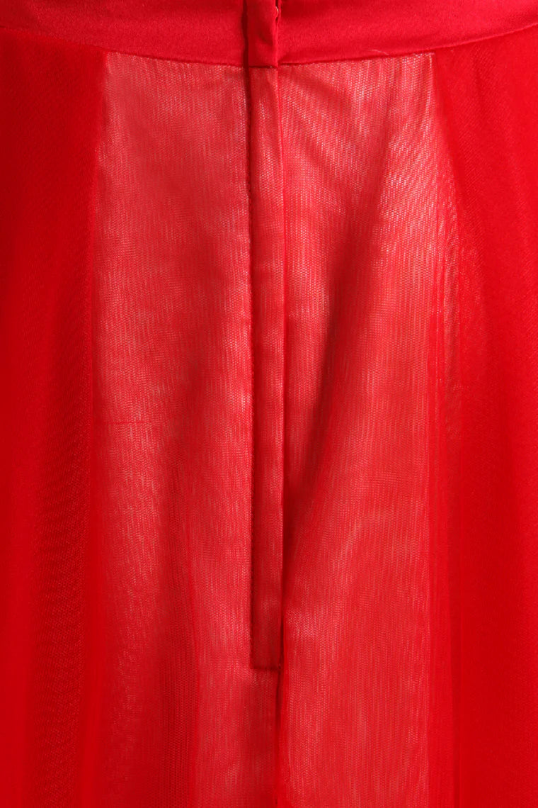 Two Pieces Scoop Party Dresses A Line Tulle Sweep Train See-Through