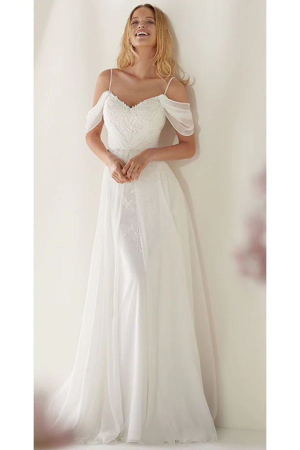 Buyishang A-Line Spaghetti Straps Off-the-Shoulder Sweep Train Wedding Dress
