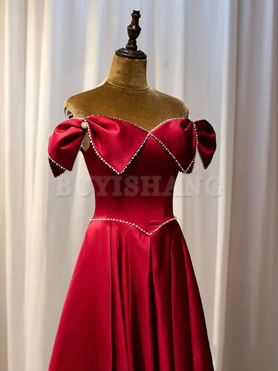 Buyishang Unique Burgundy Satin Long Prom Dress A line Blue Formal Graduation Party Dress prom dresses shops