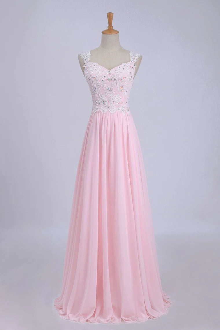 V-Neck A-Line/Princess Party Dress Tulle&Chiffon With Beads And Applique