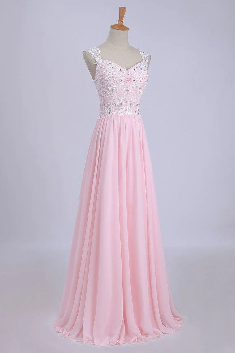 V-Neck A-Line/Princess Party Dress Tulle&Chiffon With Beads And Applique