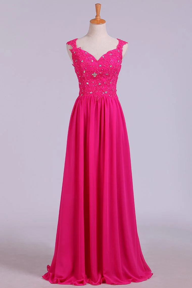 A-Line/Princess Party Dress With Beads & Applique Tulle And Chiffon