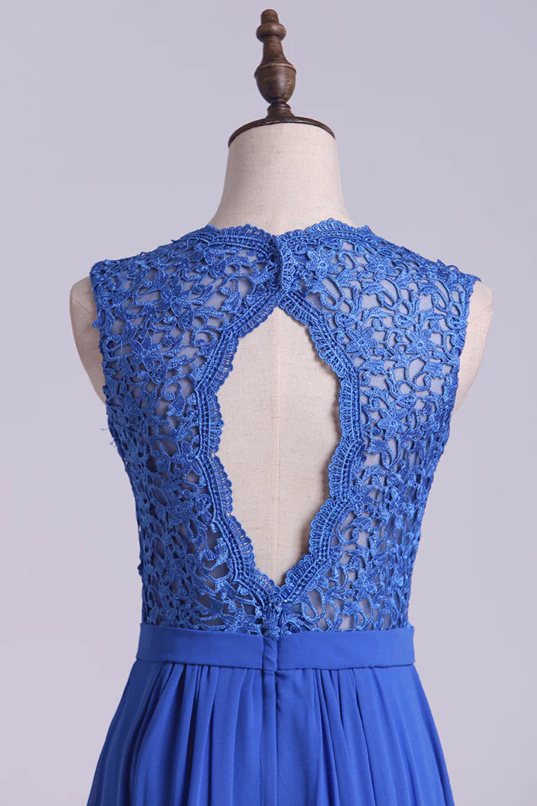 V Neck Cap Sleeves Party Dresses Chiffon Floor Length With Applique