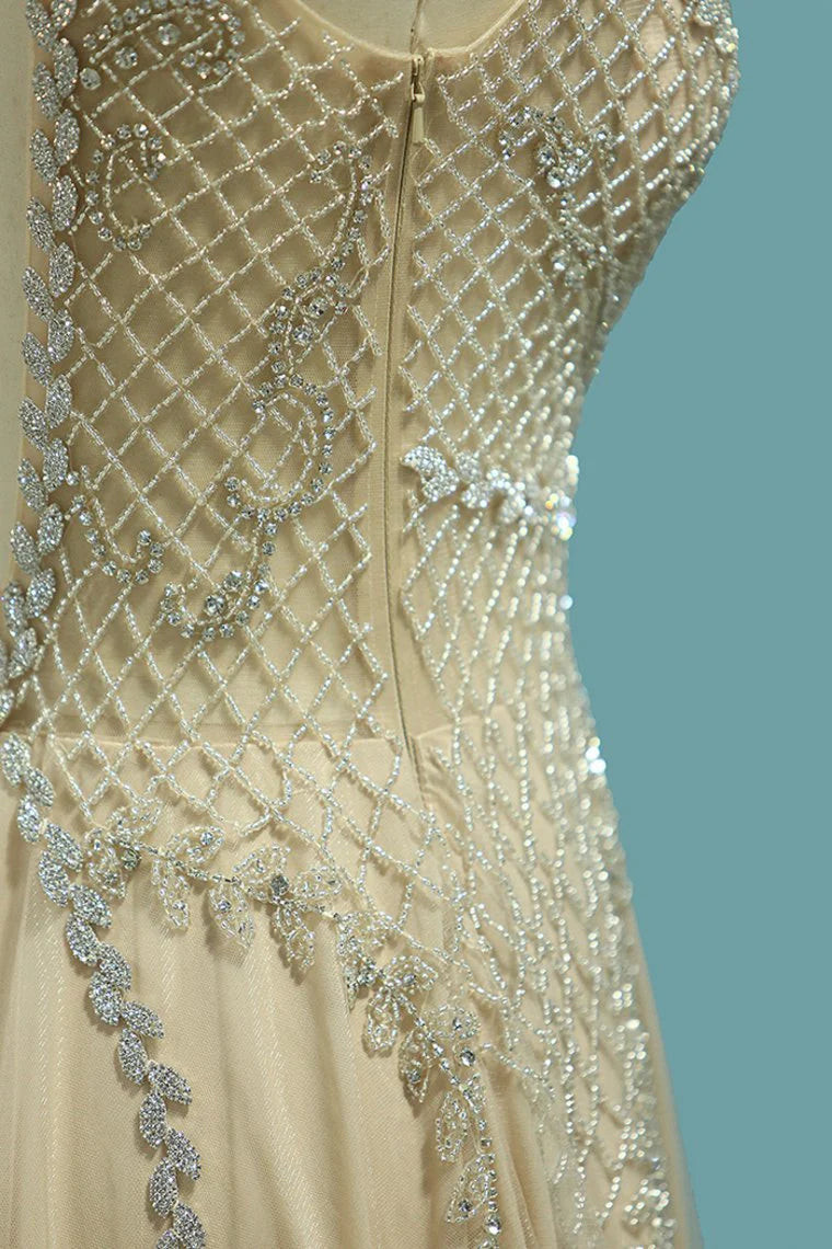 V Neck Open Back Party Dresses A Line Tulle With