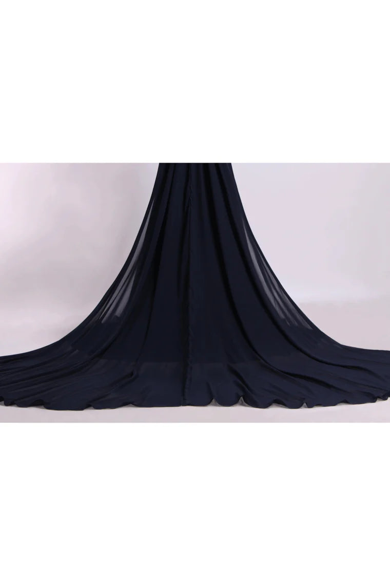 V-Neck Party Dress A-Line With Ruffles Court Train Chiffon