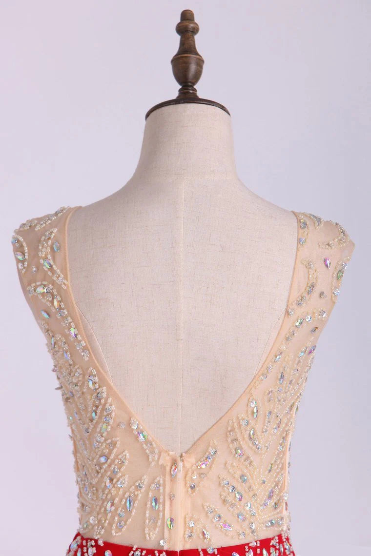 Party Dresses A Line Beaded Bodice Sweep Train Chiffon And Tulle