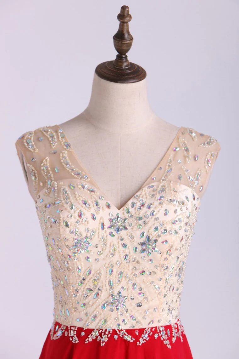 Party Dresses A Line Beaded Bodice Sweep Train Chiffon And Tulle