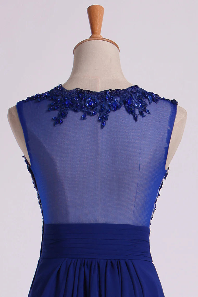 V Neckline Party Dresses Ruched Waistband Tulle Back Flowing Chiffon Skirt Full Length