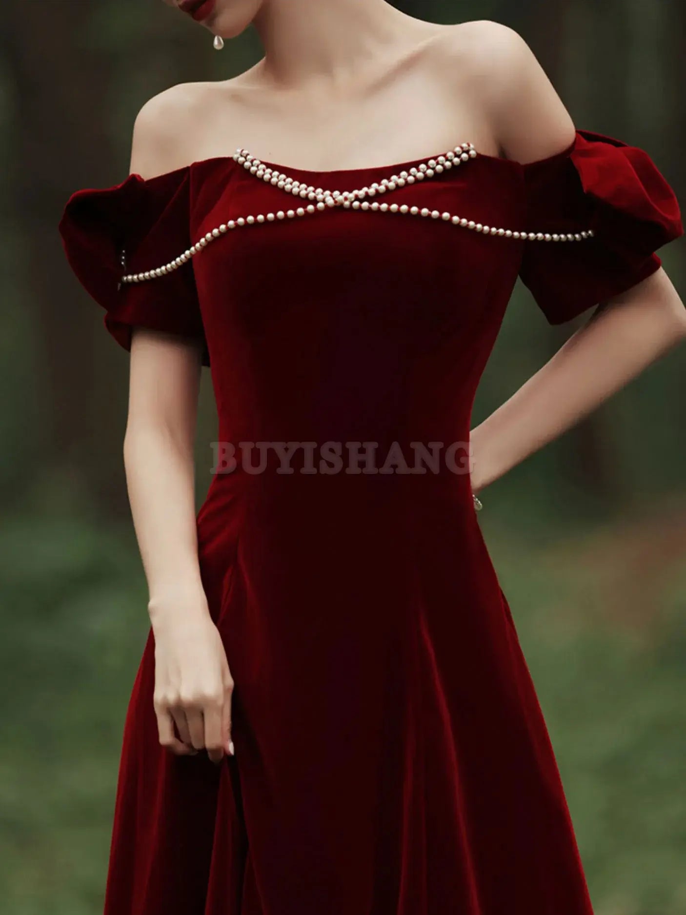 Buyishang Velvet A Line Burgundy Long Prom Dress Burgundy Formal Evening Dresses prom dresses shops