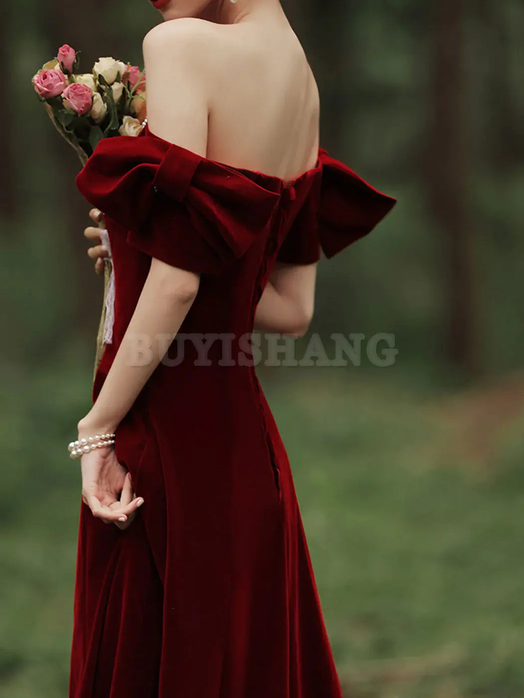 Buyishang Velvet A Line Burgundy Long Prom Dress Burgundy Formal Evening Dresses prom dresses shops