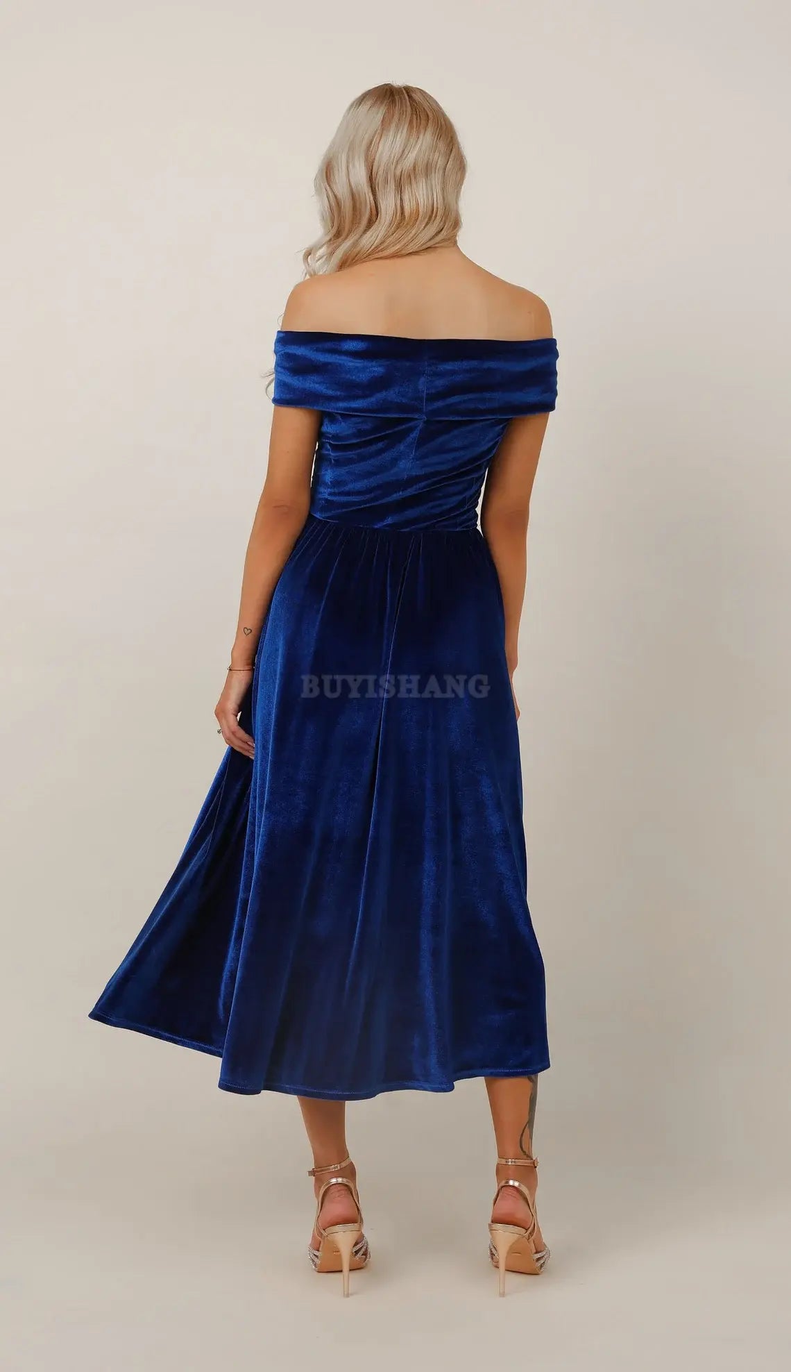 Buyishang Velvet Dress Prom Dress Velvet Bridesmaids Dress Off The Shoulder Royal Blue Dress