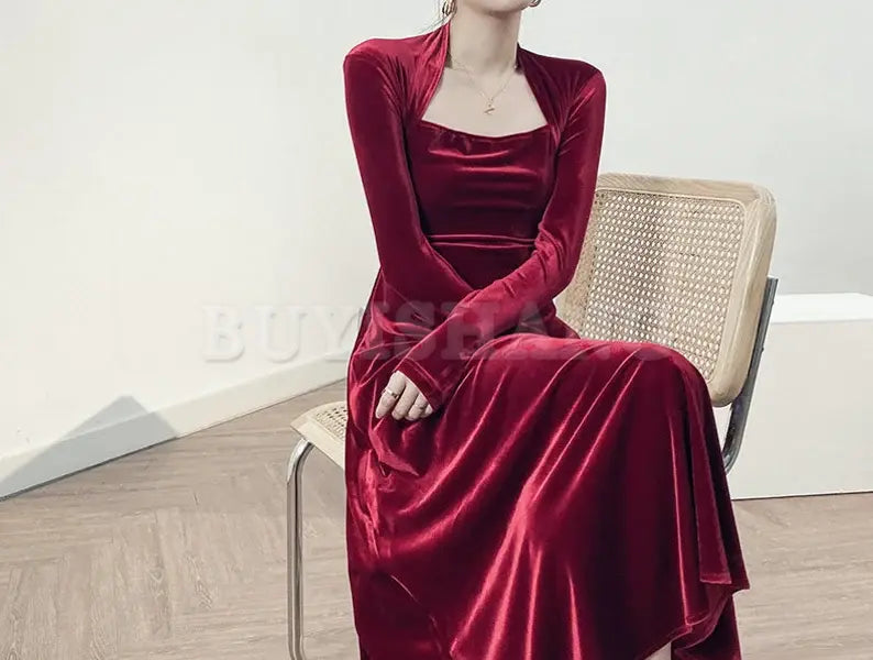 Buyishang Velvet dress for women Bridesmaid Dress Fall Winter Custom Long Sleeve Maxi Dress Plus Size Clothing Party Dress Formal Dress