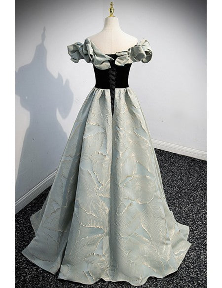 Unique Leaf Pattern Long Prom Dress Off Shoulder