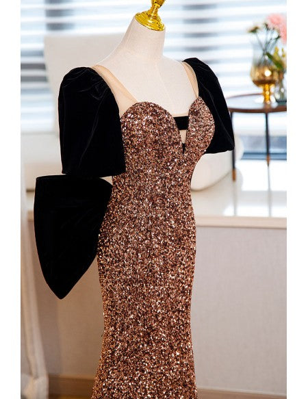 Mermaid Sequined Unique Big Bow Prom Dress For Parties