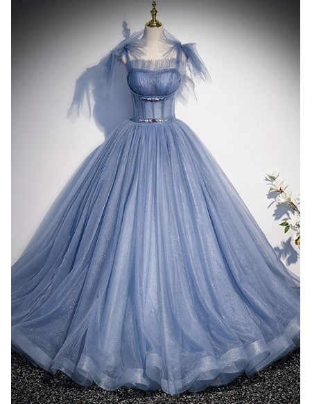 Fantasy Bling Ballgown Blue Prom Dress with Straps