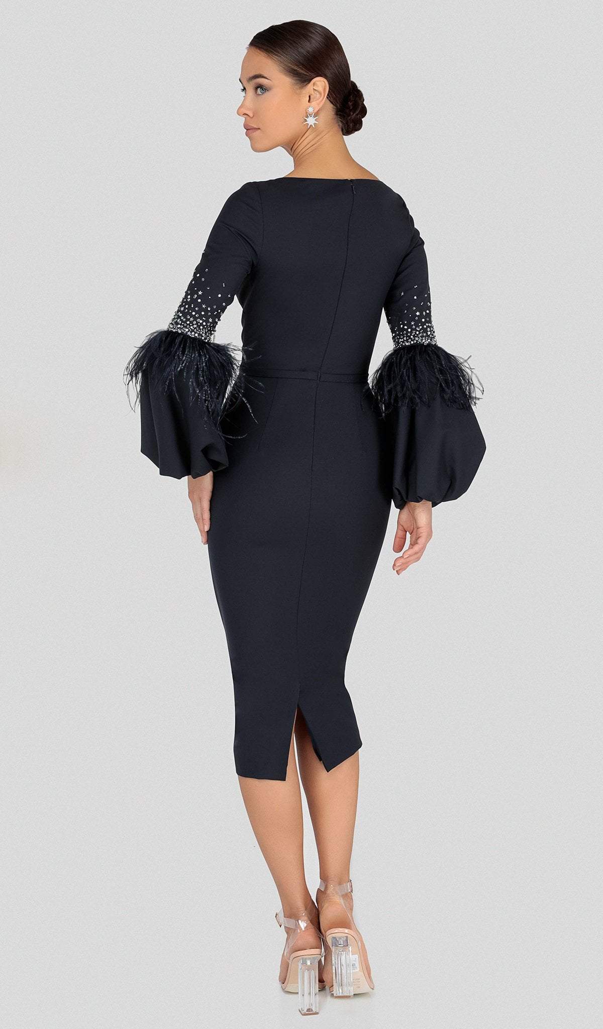 Fringe Sleeve Plunging Sheath Dress