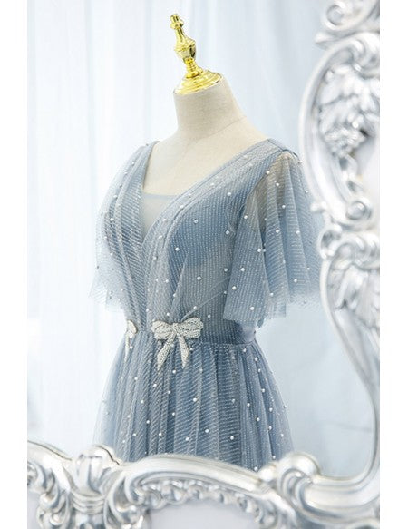 Flowy Long Tulle Aline Prom Dress with Beadings