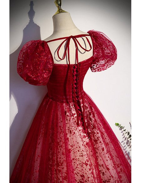 Dreamy Burgundy Bling Tulle Ballgown Prom Dress with Bling