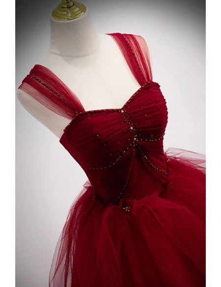 Puffy Ballgown Burgundy Long Red Prom Dress For Formal