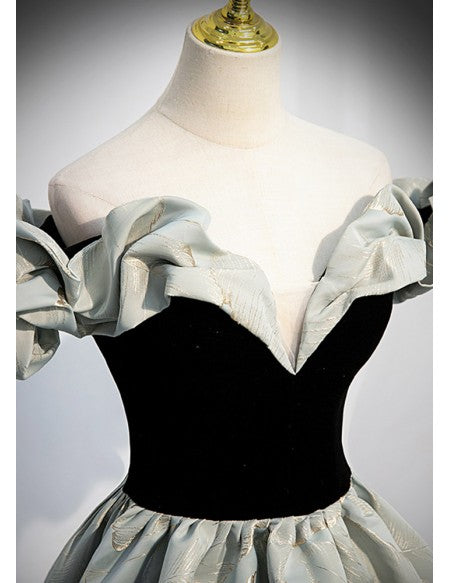 Unique Leaf Pattern Long Prom Dress Off Shoulder