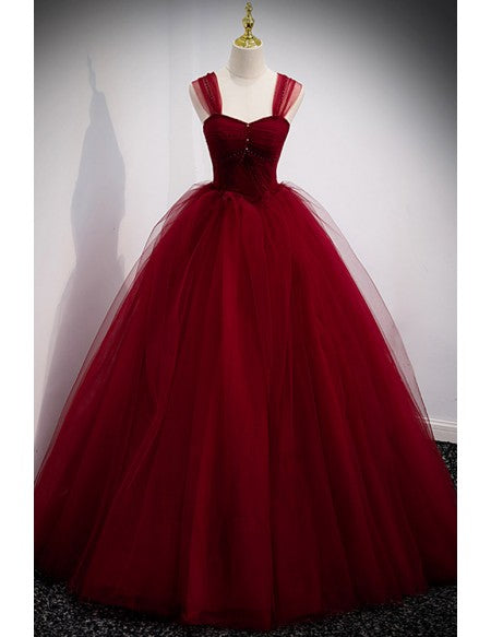 Puffy Ballgown Burgundy Long Red Prom Dress For Formal
