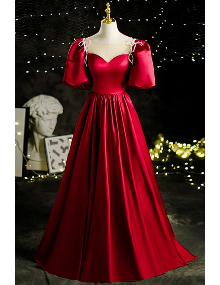Princess Bubble Sleeves Satin Formal Dress For Parties