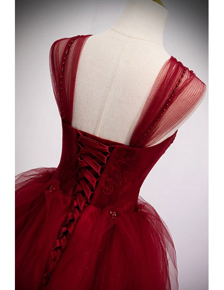 Puffy Ballgown Burgundy Long Red Prom Dress For Formal